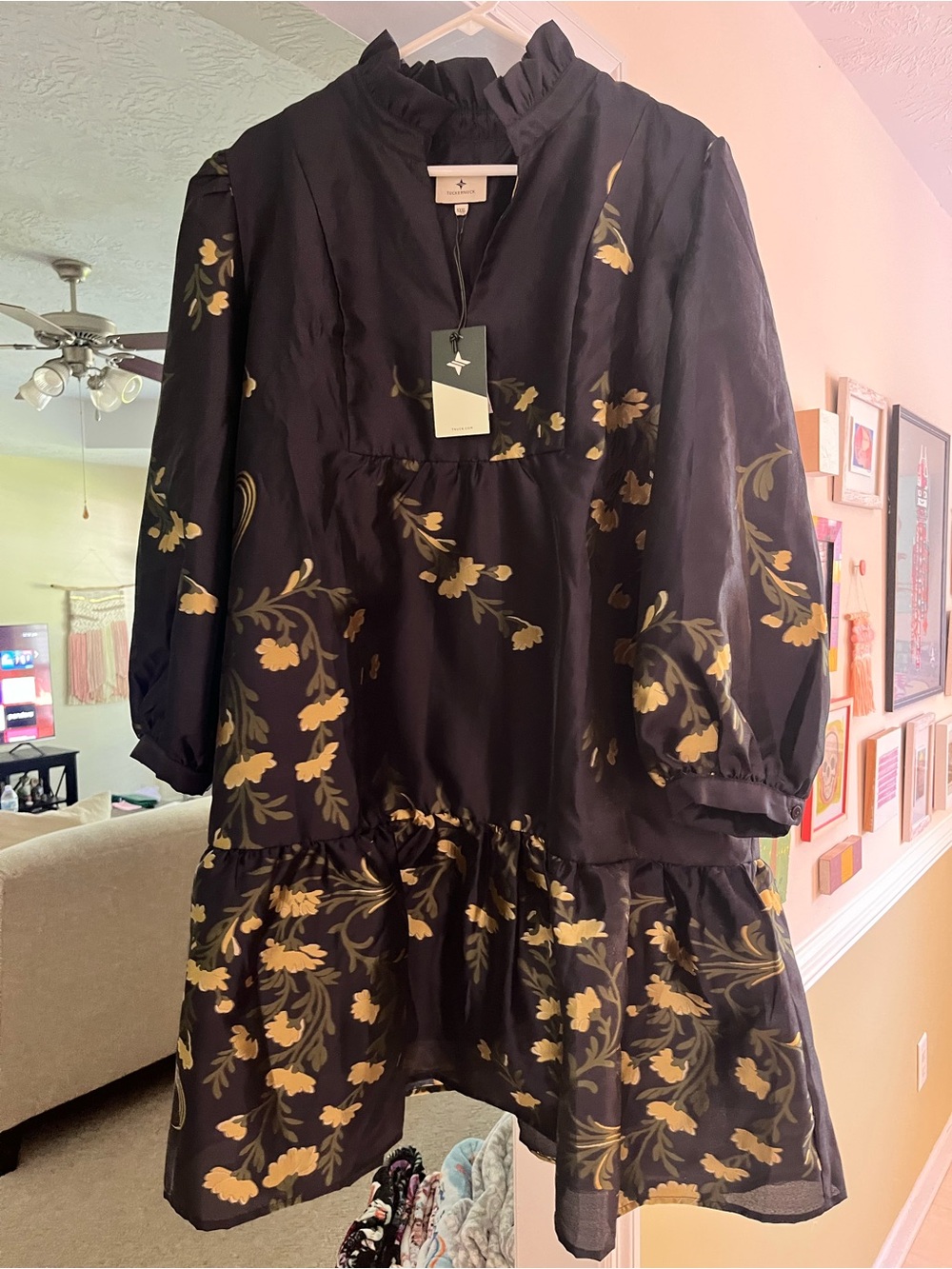 Tuckernuck Navy and Gold, Jasmine Vine Floral Mini Dress